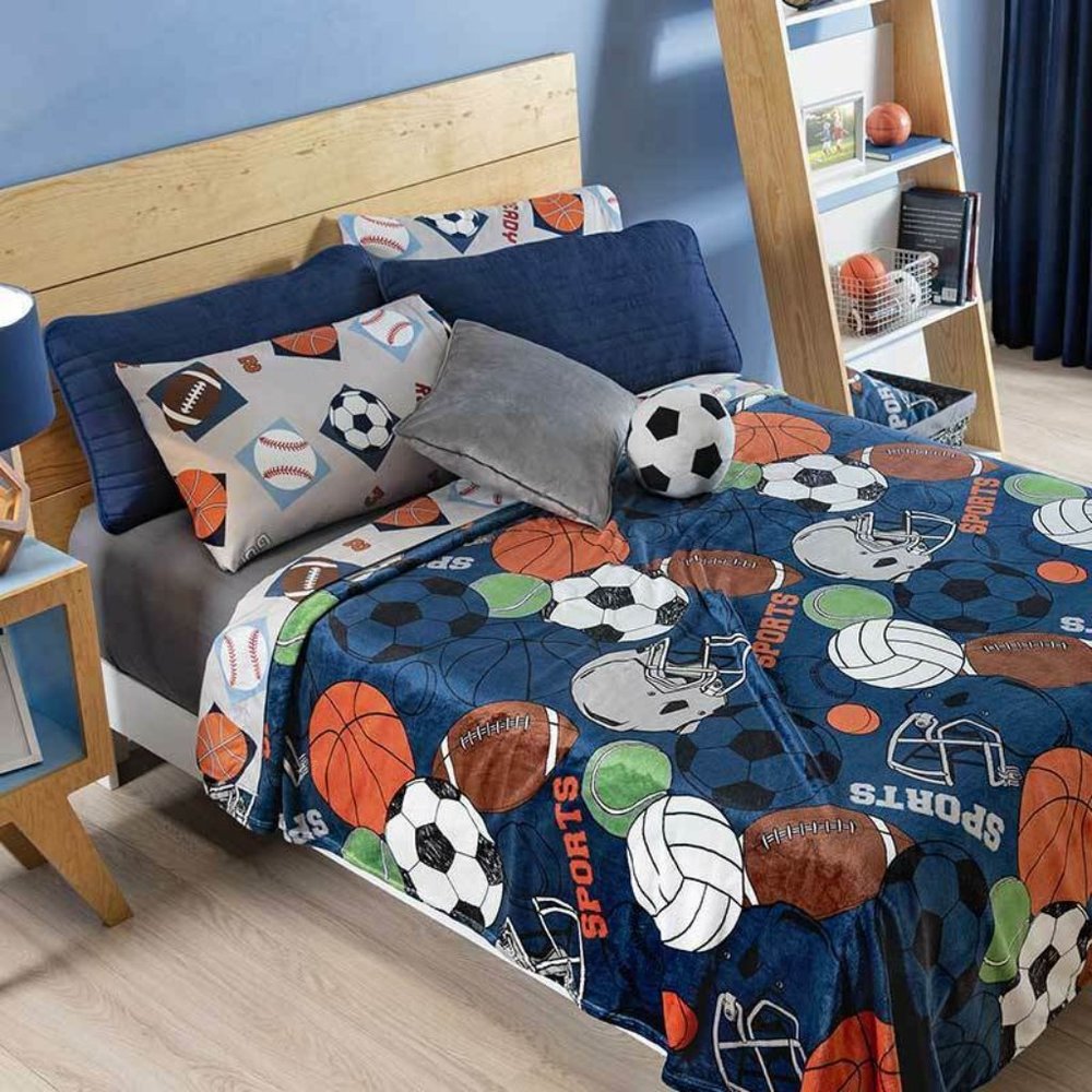Vianney Boys Sports Ball Print Full/Queen Blanket